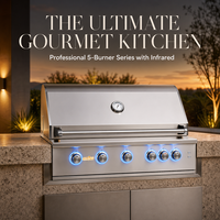 Cuisine extérieure haut de gamme avec barbecue à gaz intégré 5 brûleurs et brûleur infrarouge rotatif pour îlot BBQ série Master