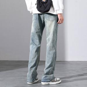 Pantalones Vaqueros Retro de Mezclilla Tejida para Hombre, Estilo Americano, Otoño 2025, Corte Recto, Casual, con Bloques de Color, Ligeramente Elásticos - Product Image 2