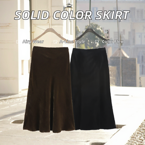 กระโปรงยาวแฟชั่นลำลองขายดี 2 สี ผ้าทอธรรมชาติ ระบายอากาศได้ดี ซิปหน้า สำหรับผู้หญิง - Product Image 2