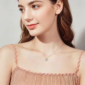 Moissanite 1ct 2ct 3ct Round Gold Plated 925 Sterling <b>Silver</b> VVS Moissanite Pendant Necklace with Certificate - Product Image 3