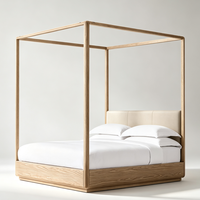 TrustHome Modernes Schlafzimmer Deluxe-Möbel King Queen Size Lederkopfteil Natürliches Holz Vierpfosten-Himmelbett