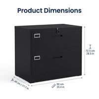Archivador Lateral Negro Moderno, Archivador Metálico de Gran Capacidad, Archivador con Cerradura