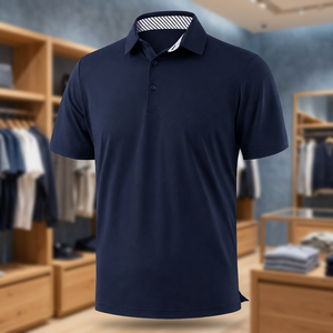 Polo à manches courtes pour homme, bleu marine, tricoté, respirant, couleur unie, coupe classique - Product Image 2