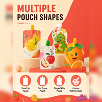 Pochette souple imprimée avec bec verseur et bouchon à vis, de qualité alimentaire, colorée, pour jus, purée de fruits, boissons et collations pour enfants