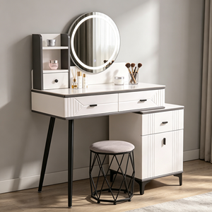 Modern Makeup <b>Vanity</b> With Lighted Mirror Storage Drawers Bedroom Dressing <b>Table</b> With Stool - Product Image 1