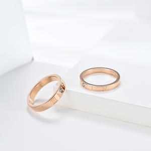 Unisex Roman Numeral Titanium Steel Diamond <b>Ring</b> Wedding Couple Jewelry Round Brilliant Cut K-R445 - Product Image 4