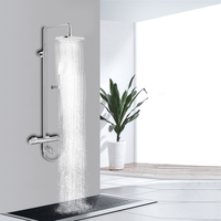 HOMEDEC Système de douche apparent en laiton chromé, mitigeur de douche triple fonction pour salle de bain, avec douchette pluie et douchette à main réglable