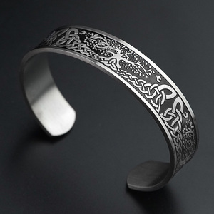 New Creative Style 316L Stainless Steel Men's Cuff <b>Bracelet</b> and Ring Viking Celtic Knot Tree of Life <b>Bracelet</b> Retro Jewelry <b>Set</b> - Product Image 3