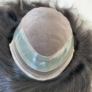 Cabello humano indio de 8x10 pulgadas, pelucas de prótesis de tupé anudadas a mano de color 1b con encaje frontal de 6 pulgadas con PU para <span class=keywords><strong>hombre</strong></span> - Product Image 2