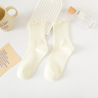 Chaussettes Montantes en Coton Respirant Mode Femme, Noir et Blanc, Bords Amples, Design Tube Personnalisé, pour Usage Quotidien d'Automne, Vente en Gros