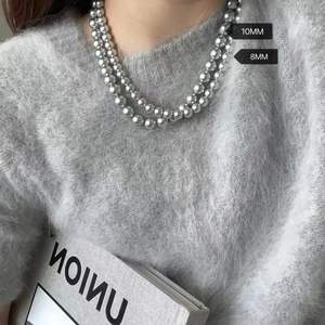 Collar de perlas de plata y gris para mujer, joyería vintage delicada de lujo, collar <span class=keywords><strong>Netflix</strong></span>, collar de clavícula con cuentas - Product Image 1