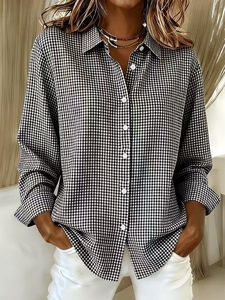 Camisa a cuadros de manga larga para mujer, blusa con botones, estampado a cuadros, informal, para oficina - Product Image 4