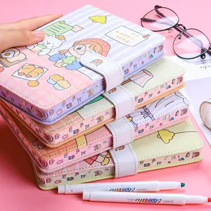 Studente scolastico rosa Kawaii libro dei cartoni animati per bambini copertina rigida in pelle PU diario magnete carino taccuino per le ragazze con pagina a colori