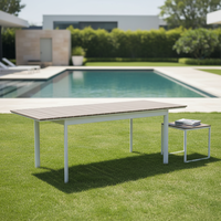 Ensemble de table et de chaises extensibles en aluminium moderne avec verre imperméable pour repas en plein air, résistant aux intempéries, meubles de jardin pour hôtel
