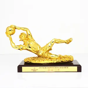 Custom Logo Goalkeepers Figure Out Door Man World Sport Wooden Base Resin Gold Awards Football Trophy