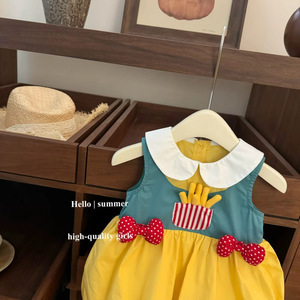 Tongxingyuan Girls Sleeveless Dress With Collar And Fries Design Summer Casual Wear - Product Image 3