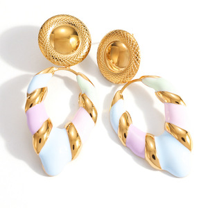 ต่างหูทรงเรขาคณิต ชุบทอง 18k สแตนเลสทรงหยดน้ำ เครื่องประดับแฟชั่นสำหรับผู้หญิง EH12220 - Product Image 5