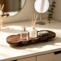 Plateau de service ovale en bois, plateau décoratif en bois à bords ondulés, plateau long surélevé, porte-savon en bois