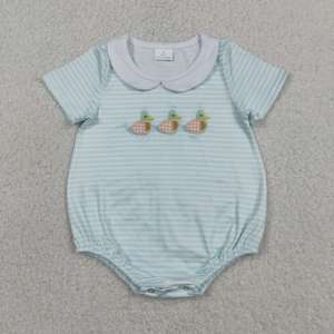 Combinaison courte à manches courtes pour bébé, enfant, garçon, motif rayé bleu, broderie canard, vente en gros, SR4081 RTS. - Product Image 1
