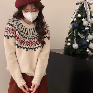 Un <span class=keywords><strong>pull</strong></span> rouge <span class=keywords><strong>de</strong></span> Fair Isle pour Noël et le Nouvel An, un haut jacquard rétro <span class=keywords><strong>chic</strong></span> pour femme en automne et en hiver, et un - Product Image 2