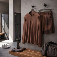 Ensemble de survêtement 2 pièces pour homme 2027 – Col montant demi-zip à manches longues, séchage rapide – Personnalisable OEM/ODM – Idéal pour la gym et la course à pied