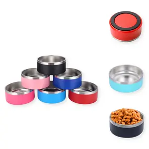 Cuenco de acero inoxidable de doble pared para perros, tazón de comida duradero de 100oz, 64oz, 42oz, 24oz, con Base antideslizante de goma, venta al por mayor