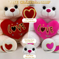 Ours en peluche assis de 25 cm et 30 cm avec cœur LOVE doré, oreilles et patins brillants, animal en peluche doux, cadeau de Saint-Valentin pour filles