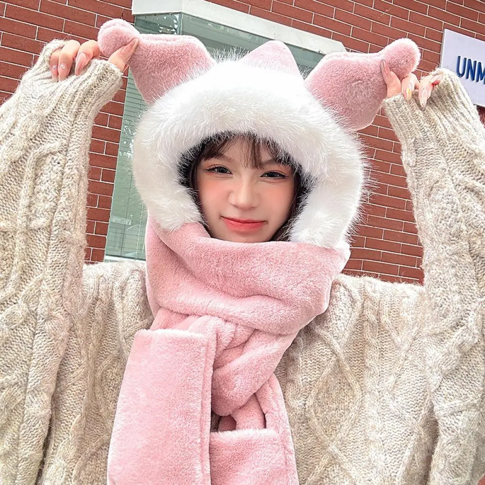 Kawaii Sanrio Kuromi sang trọng mũ khăn & Găng tay thiết lập dày mùa đông phim hoạt hình anime thiết lập mềm dễ thương ngọt ngào cô gái sinh viên món quà giáng sinh