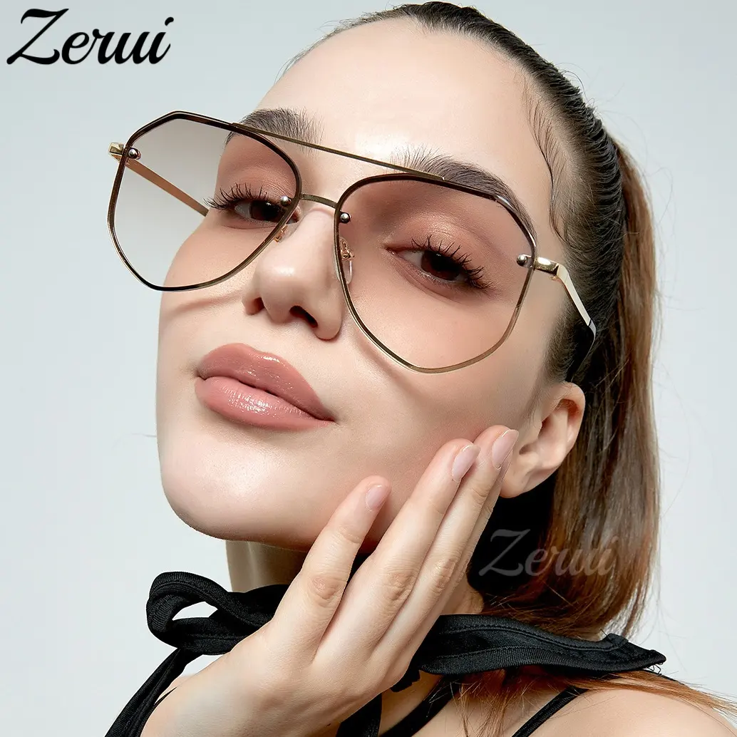 Men Women Retro Pilot Sunglasses Ladies Brand Designer Luxury Metal Vintage Mirror Polygonal Oversize Gold Tea Sun Glasses UV400