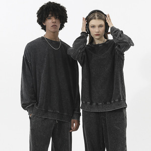 350G Batik Cotton Rắn Mùa Đông Cũ Crewneck Áo Kích Thước Lớn Vai Retro Rửa Hoodie Quá Khổ Tùy Chỉnh Hoodies Người Đàn Ông - Product Image 3