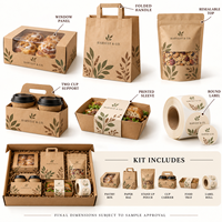 Kit d'emballage personnalisé pour boulangerie avec logo, comprenant boîte à pâtisserie, sac en papier, pochette verticale, porte-gobelet, plateau alimentaire, rouleau d'étiquettes – Fournisseur OEM