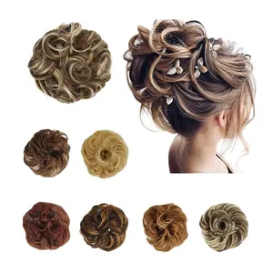 Alibaba updo sợi tóc tổng hợp chignon tóc mảnh ponytail scrunchie tóc mở rộng xoăn lộn xộn Donut tóc Bun