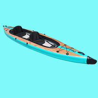 Canoë-kayak gonflable Deux personnes 438cm Grain de bois imprimé Point de chute super durable assis à l'intérieur d'un bateau gonflable à double siège