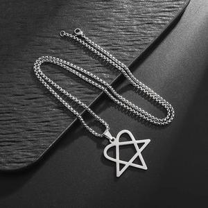 Collana con Cuore e Stella Heartagram per Uomo, Gioielli <span class=keywords><strong>Hip</strong></span> <span class=keywords><strong>Hop</strong></span> Rock in Acciaio Inossidabile - Product Image 2