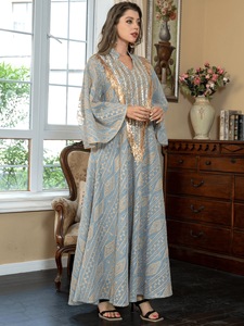 Robe Abaya Vintage Modeste en Polyester Brodé de Paillettes, Longueur Cheville, Design Anti-Statique, Manches Longues Évasées, pour Usage Quotidien - Product Image 3