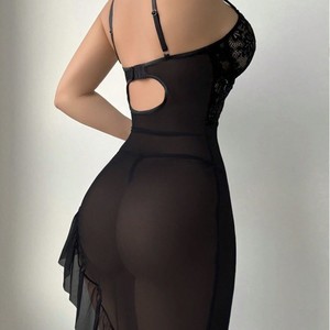 Sexy Hollow Flower Embroidered Lace Lingerie Set Wholesale V-neck <b>Perspective</b> Mesh Underwear Set - Product Image 3