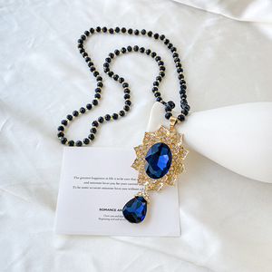 Elegant Long Chinese Style Necklace Blue Crystal Pendant Zinc Alloy Party Accessory Women's Fashion Sweater Chain - Product Image 2