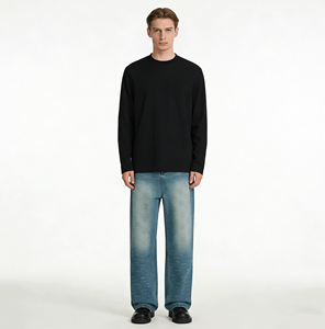 بنطلون جينز رجالي بالجملة من المصنع، تصميم عتيق مغسول باللون الأزرق، بقصة فضفاضة وأرجل واسعة وخصر منخفض، جينز رجالي بتصميم مخصص - Product Image 1