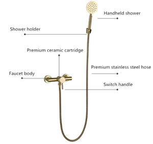 Juego de Grifo <span class=keywords><strong>para</strong></span> Bañera de Oro Cepillado 304 con <span class=keywords><strong>Ducha</strong></span> de Mano y Deslizador de Altura Ajustable - Product Image 4