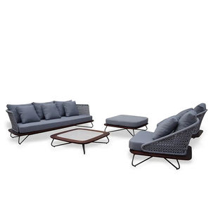 高級屋外ロープソファセットホテルガーデン用ロープ織りメルバウ/チークシート無垢材屋外ロープソファ - Product Image 6