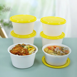 Round Plastic Disposable <b>Lunch</b> Boxes With Yellow Lids For Takeout Food Storage - Product Image 4