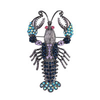 Broche homard écrevisse en pierre de cristal avec queue mobile vie marine crevette langouste bermuda homard broche unisexe en métal