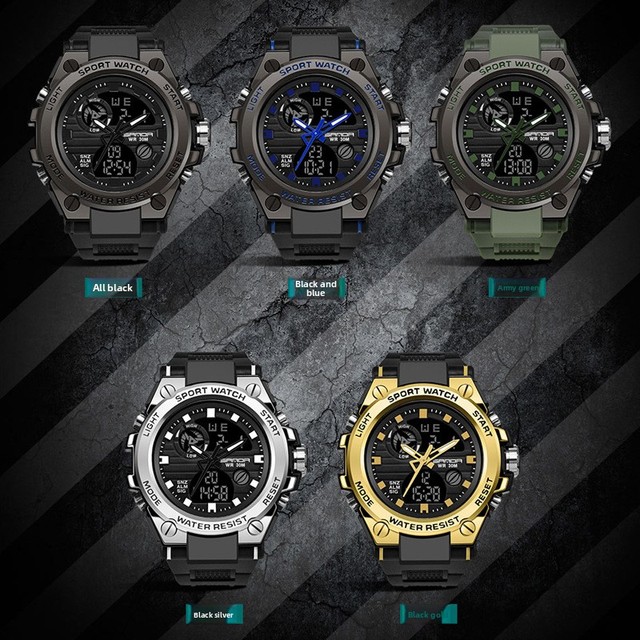 Sandar Cross-Border Bestseller Mens Tactical Watch Large Dial Multifunctional Dual-Display 5BAR Water Resistant Zinc Alloy
