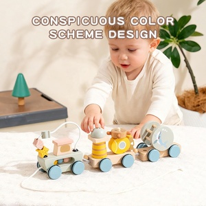 Carrello a spinta multifunzione giocattoli in legno per auto che trascinano gli <span class=keywords><strong>animali</strong></span> tirano il <span class=keywords><strong>treno</strong></span> con fune e giocattoli per cervello - Product Image 4