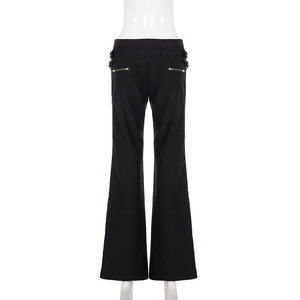 Pantalon évasé style Y2K tendance pour femme, coupe slim, design de niche, détails métalliques, style punk rétro sombre, style streetwear - Product Image 6
