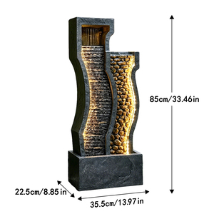 Fontaine d'eau LED autoportante d'intérieur, avec double courbe en ardoise et résine, pour <span class=keywords><strong>salon</strong></span> - Product Image 2