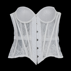 Ensemble de lingerie sculptante sans couture en jersey pour femme, forme élégante, maintien ferme, avec corset respirant en maille transparente à baleines et fermeture à agrafes - Product Image 1