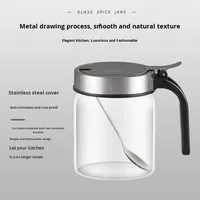 Dropshipping INest LH-006 Pot à épices avec cuillère Boîte à épices en verre étanche à l'humidité en stock