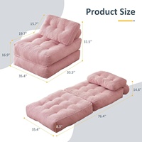 Sofá Cama Plegable de Tela Moderno de Una Plaza, Futón para Adultos, Sala de Estar, Espacios Pequeños, Convertible, Rosa