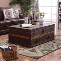 Table basse mobile de style rétro américain avec cadre en bois, en cuir vieilli huilé et ciré, pour bar, KTV, café, club, design authentique